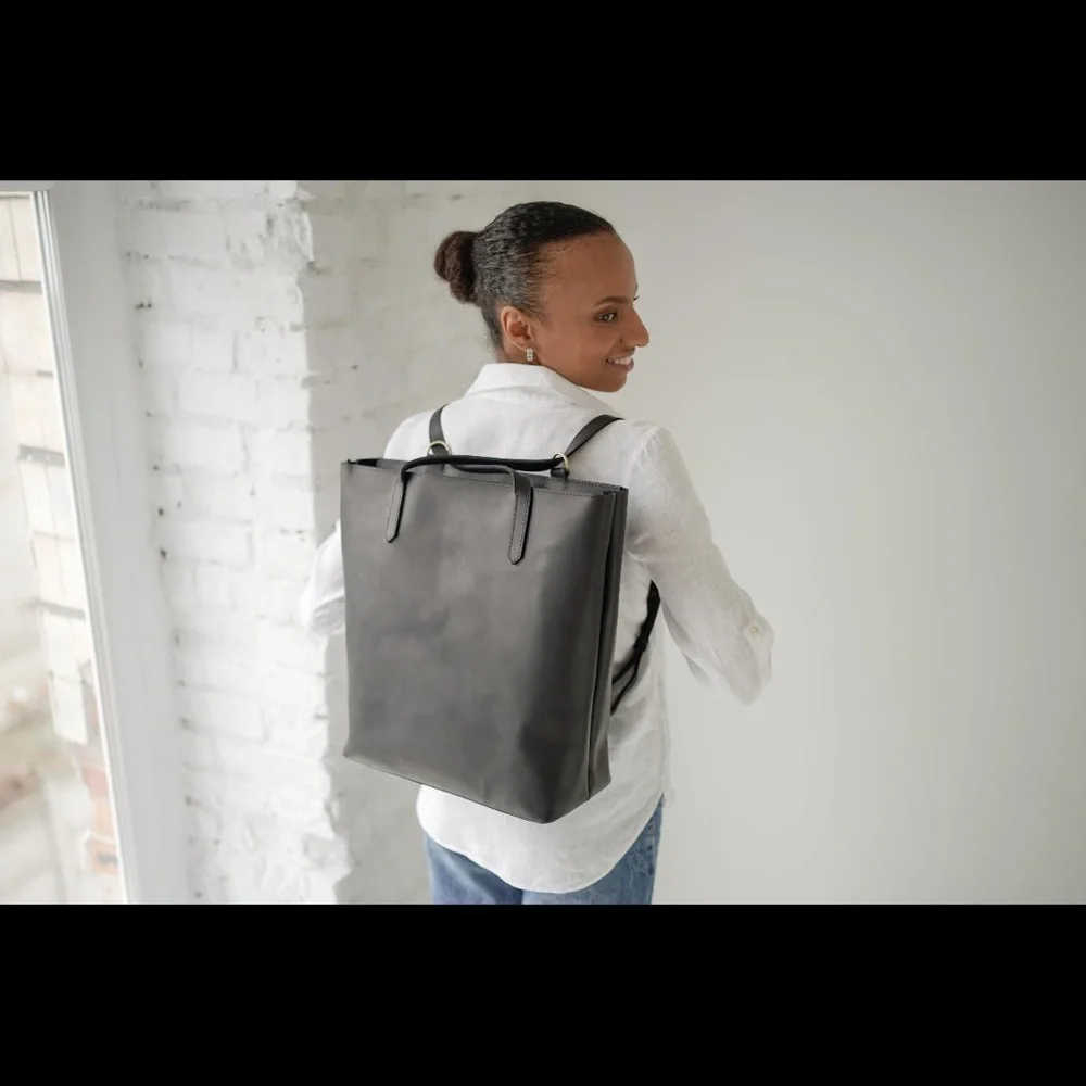 Convertible Leather Bag with Luggage Sleeve - Picture 1 of 7